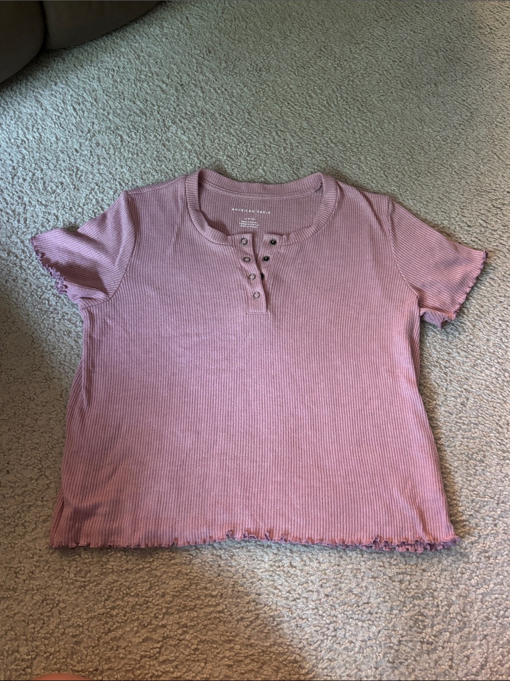 American Eagle Outfitters Dusty Rose Ribbed Henley Tee - Short Sleeve